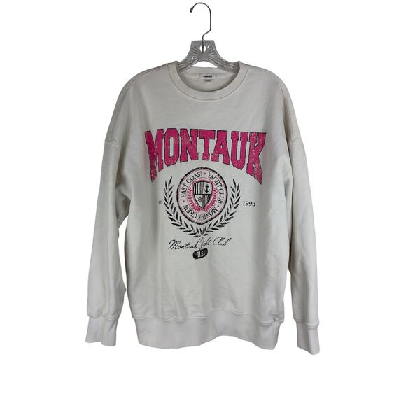 Garage Tops - Garage Womens Montauk Sweatshirt Medium White Pink Yacht Club Relaxed Oversized